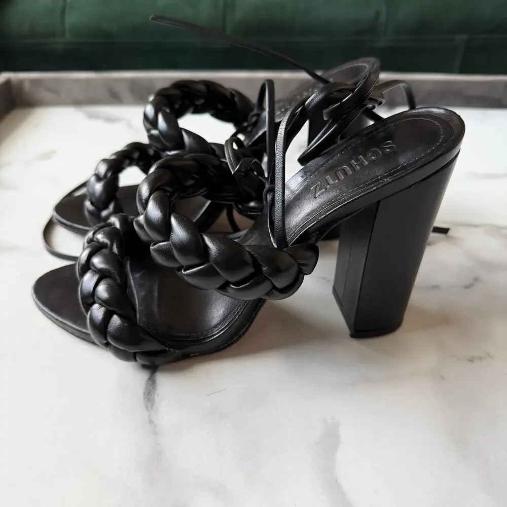 SCHUTZ Zarda Black Block Heel Sandals Size 7